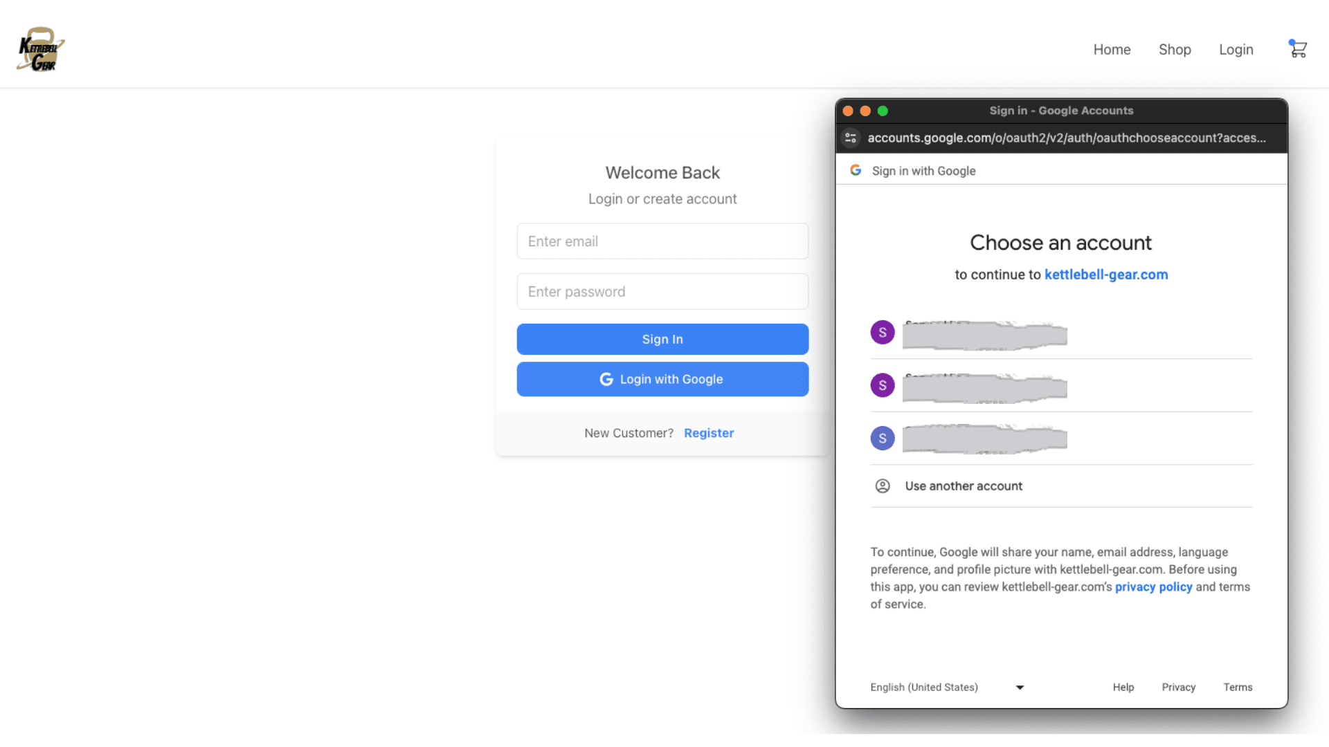 Google OAuth Login screenshot