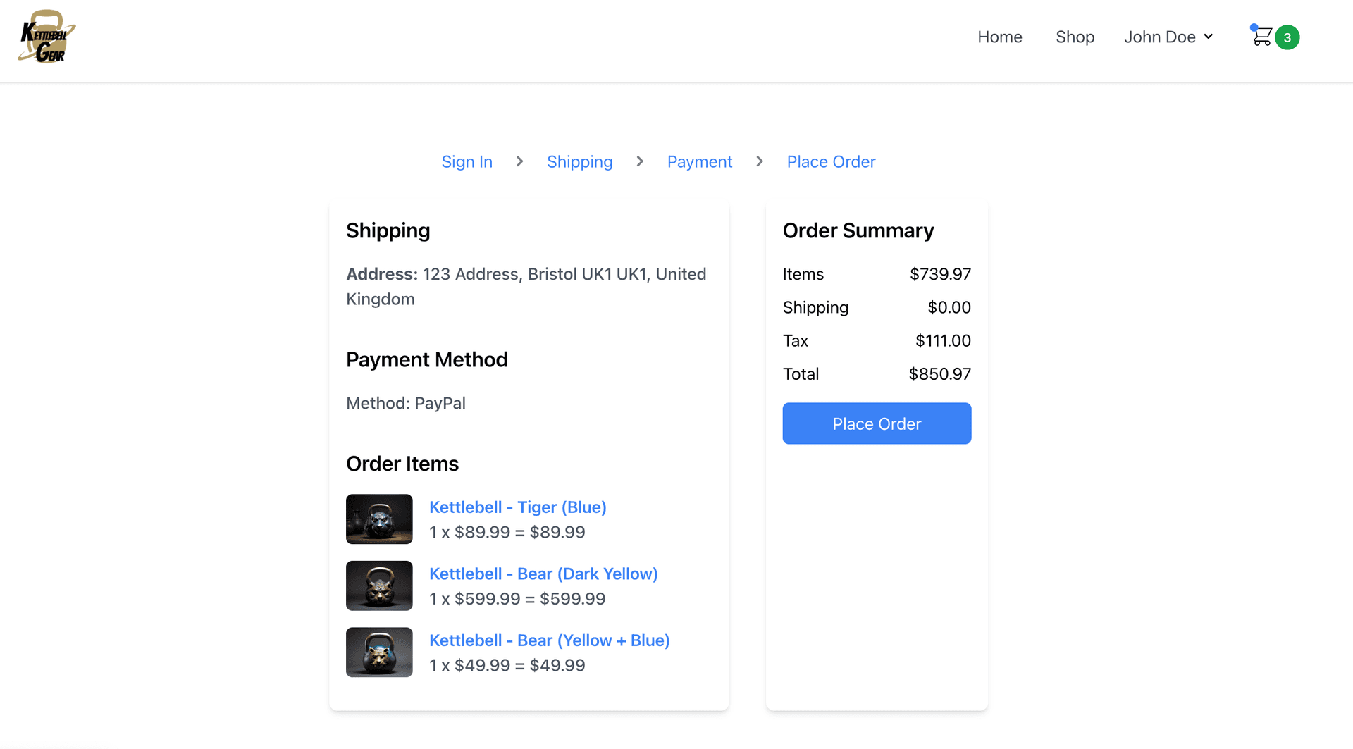 Full shopping cart features screenshot